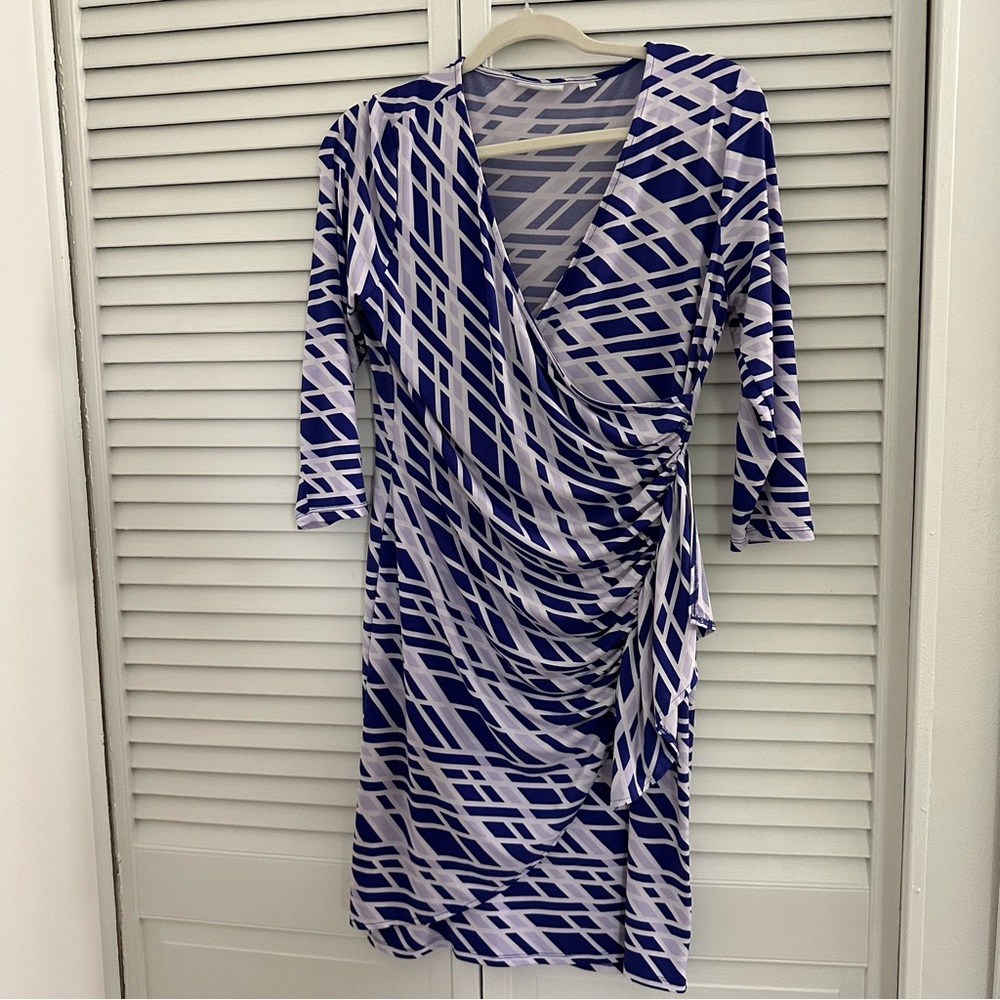 New York & Company Purple and White Sheath Dress with V-Neck